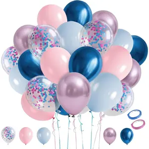 Gender Reveal 60 count Balloon Decorations Arch Kit,12 Inch Pink and Blue Latex Balloons and Pink and Blue Confetti Balloons for Birthday Party Decorations Bridal Wedding Graduation Decoration