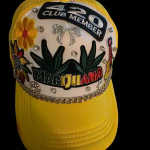 Bold “420 Club Member” Embellished Trucker Hat – Yellow and White