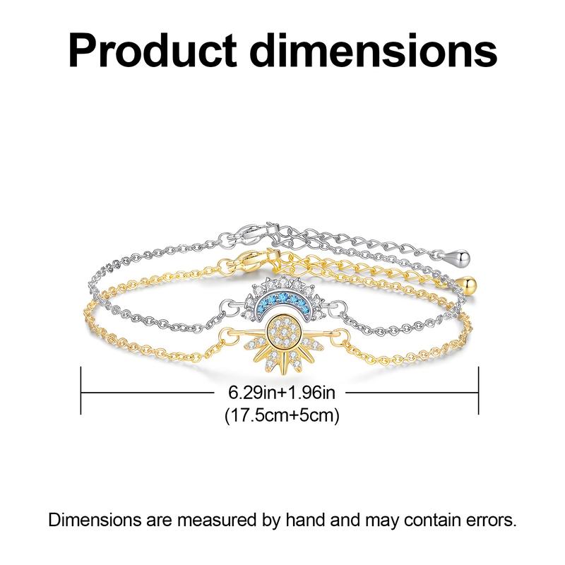 Sun Moon Bracelets for Couples Sparkling Rhinestone Gold Sun Blue Moon Bracelet Matching Couple BFF Brace-lets Friendship Couples Jewelry Anniversary Birthday Valentine Gifts