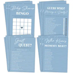 Boy Baby Shower Games and Activities, Minimalistic Design, Baby Shower Bingo, What's In Your Phone, Guest Quest, and Who Knows Mommy Best, 25 pack (Copy)