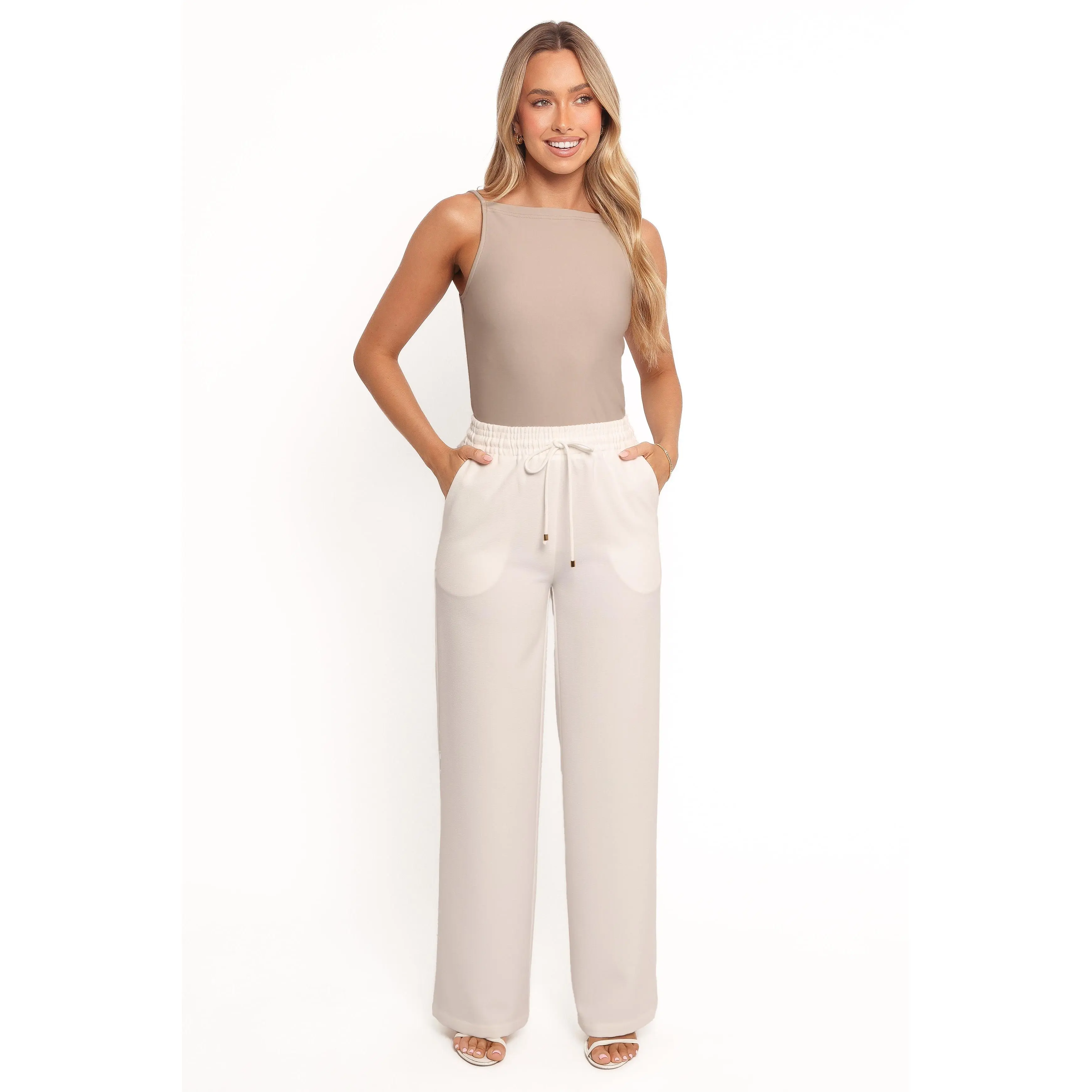 Cinch Wide Leg Crepe Pant - White