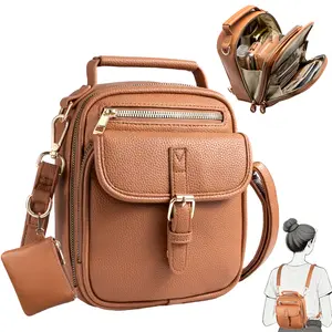 Vegan Leather Crossbody Bag for Women with 2 Straps, Small Messenger Bag with Anti Theft Zipper Pocket Vintage Shoulder Bag