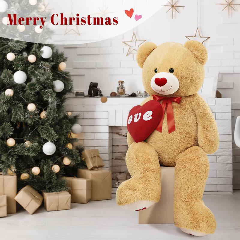 Giant Teddy Bear 4.9Ft Stuffed Animal, Big Teddy Bear with Heart, Large Brown Stuffed Bear Plush Toys for Kids, I Love You Valentines Bear Gift for Girlfriend Wedding Durable Soft Fluffy