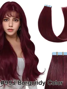 #99J 20pcs 50g Tape in Hair Extensions Human Hair Red Tape in Hair Extensions 100% Real Human Hair Seamless Skin Weft   16-26 Inches