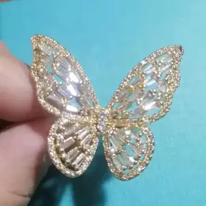 European and American Classic Hollow Out Trend Zircon Resistant Butterfly Opening Adjustable Ring Personality Ring Wedding Gift