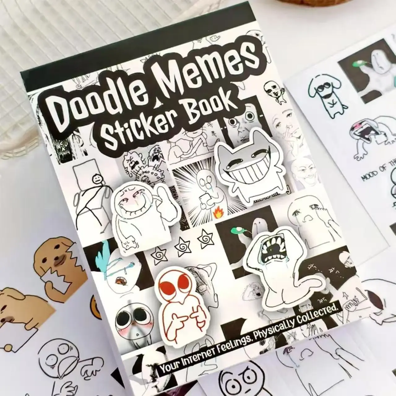 2 Pack Funny Doodle Meme Stickers, 72 Sheets 920+ Pcs Black & White Die-Cut Vinyl Sticker Book for Adults Teens, DIY Journaling Scrapbooking Supplies