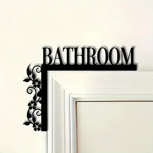 1PC Elegant Metal Bathroom Door Sign, Vintage Wall-Mounted Wrought Iron Bathroom Decor with Floral Design, Decorative Restroom Sign for Home Wall Decoration