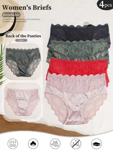 4 Pack Women Lace Panties, Sexy Bikini Briefs, Feminine Ootd, Maternity Postpartum, Soft Girl Style, Gift for Her
