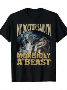 Funny Scary Werewolf Alpha Short Sleeve Knit T-Shirt, Fun Emoji Geometric Graphic Casual Top, Unisex Couple Gift Idea, Multiple Sizes Available