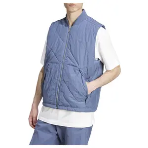 adidas Mens Premium Essentials Nylon Quilted Vest Athletic Outerwear Casual Pockets - Blue