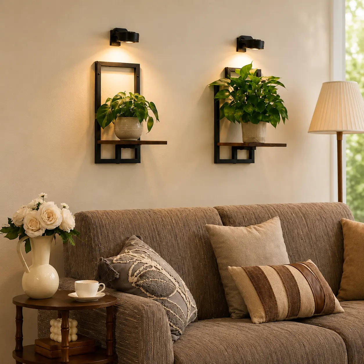 Rustic Brown 2-Pack Floating Wall Shelves with LED Lights, Farmhouse Wall Decor, Storage custom Shelf for Living Room Bedroom Bathroom Kitchen, Small Space Organization, corner bookshelf，Wall Organizer
