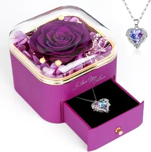 Mother's Day Gifts for Mom Birthday, Preserved Rose with Necklace, Real Purple Forever Rose Gifts for Women, Large 4.3" Eternal Roses Gift for Girlfriend Grandma Wife Mothers Day