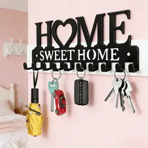 1pc Family Storage Key Hook Organizer Wall Mounted, Decorative Metal Decor for Hallway Kitchen Garage, Sweet Home Entryway Solution