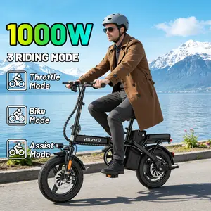 ASKMY E14 Folding Electric Bike for Adults, 1000W Peak Motor, Up to 45 Miles Long Range | 14" Tubeless Tires, Dual Disc Brakes | UL Certified Safe Battery, Lightweight Portable Urban Commuter E-Bike for Daily Travel