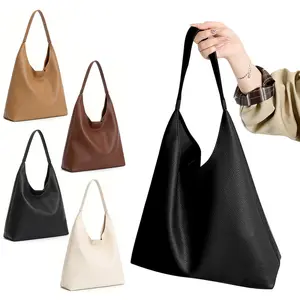 Soft Vegan Leather for Women, Large Capacity Slouchy Tote Shoulder Handbag with Pouch, Stylish PU Leather Purse for Everyday Use