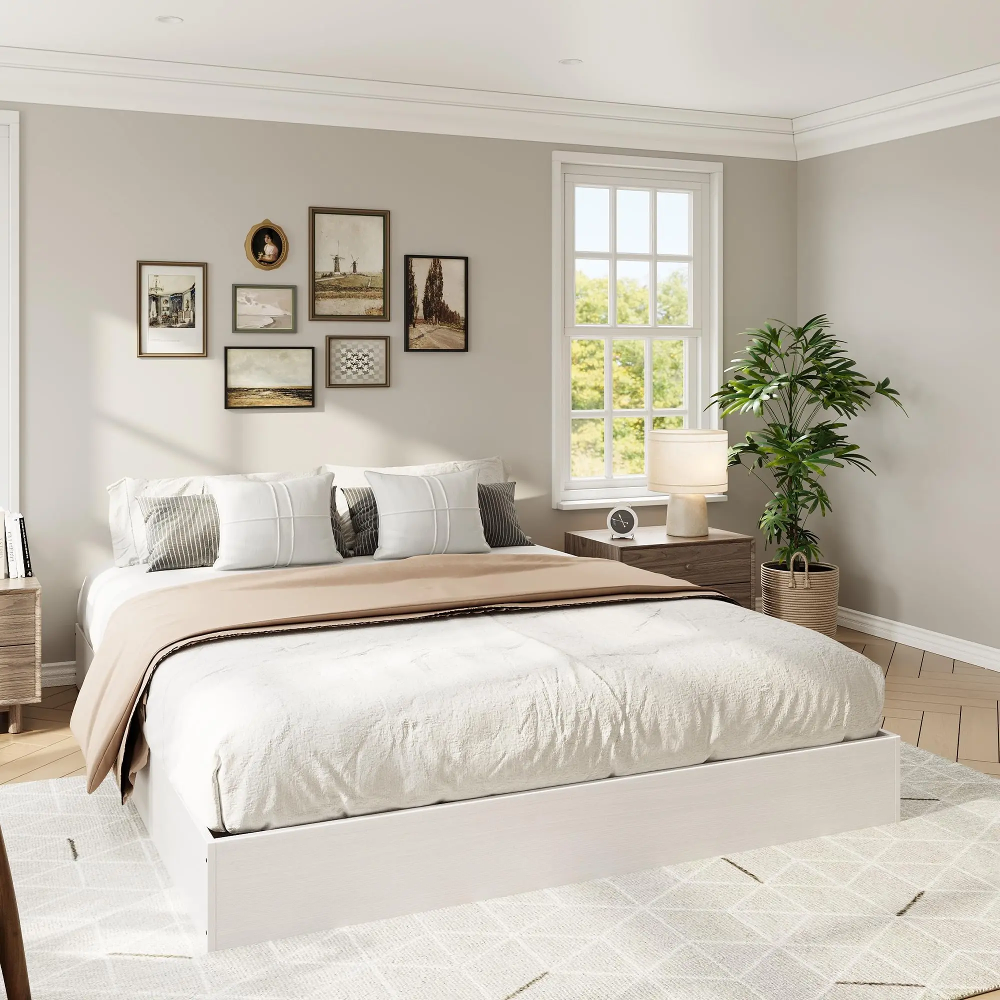 Modern Minimalist Wooden Platform Bed Frame for Modern Bedroom - Low Profile, Natural Grain, Sturdy Frame, Robust Slats, Space-Saving, Easy Assembly