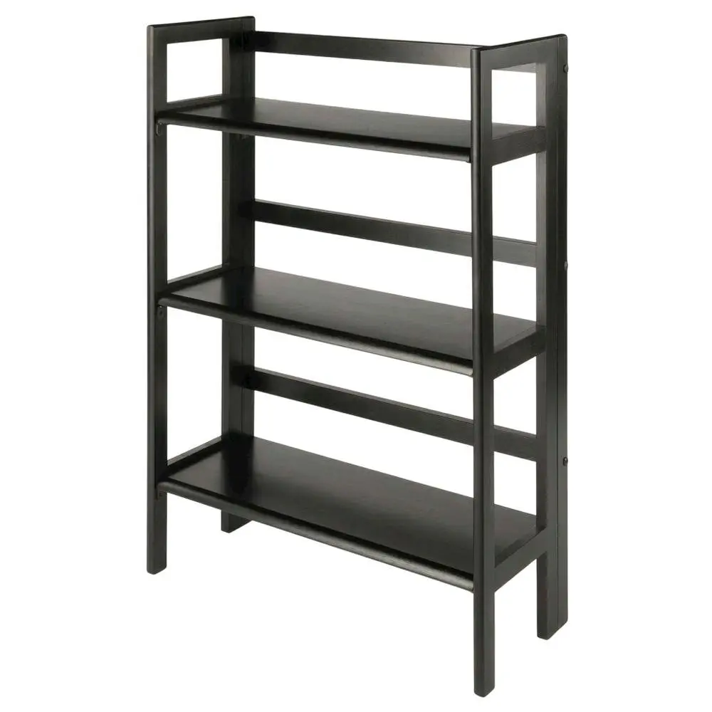 Black Solid Wood Folding Bookcase With 3 Open Folding Shelves Design
