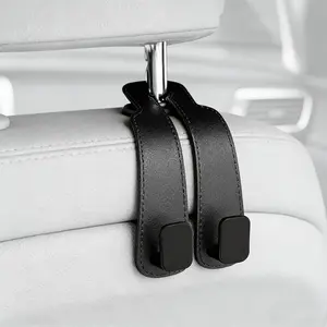 1PC Car Leather Dual Hook Headrest Hanger, No Damage Installation, Hidden Car Seat Back Bag Holder, Car Backseat Organizer, Storage Organizer for Cars, Car Accessories