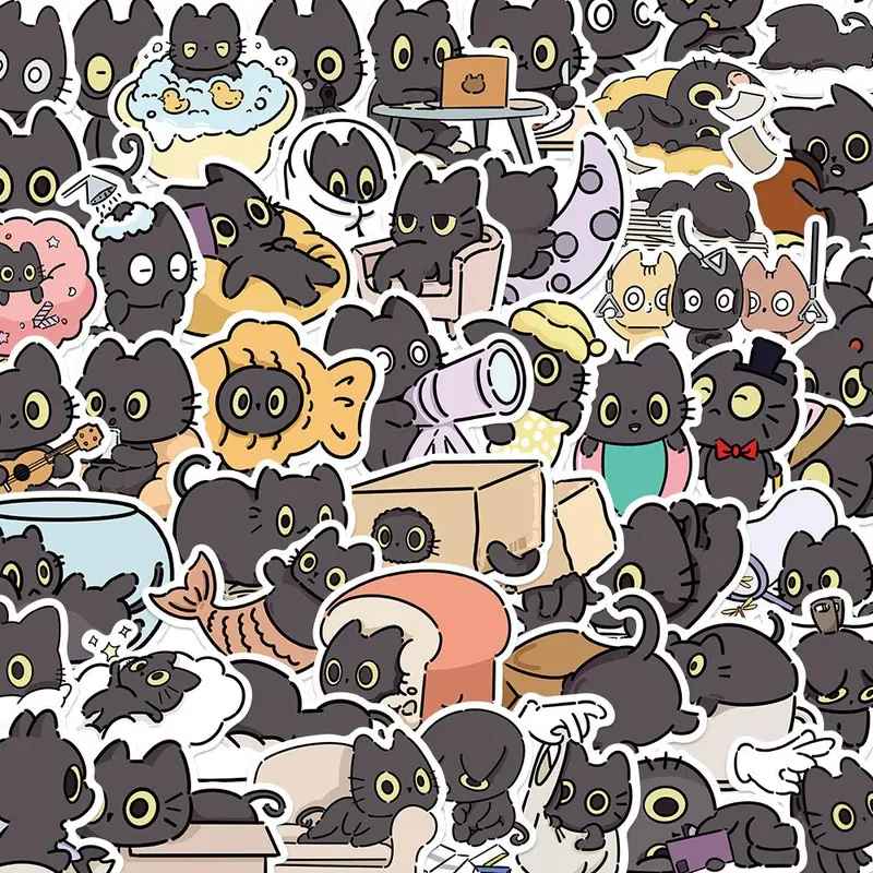 Cartoon Cat Pattern Sticker (50/1000pcs), Cute Decorative Sticker, Funny Diy Decal for Phone Notebook Scrapbook, Ornaments