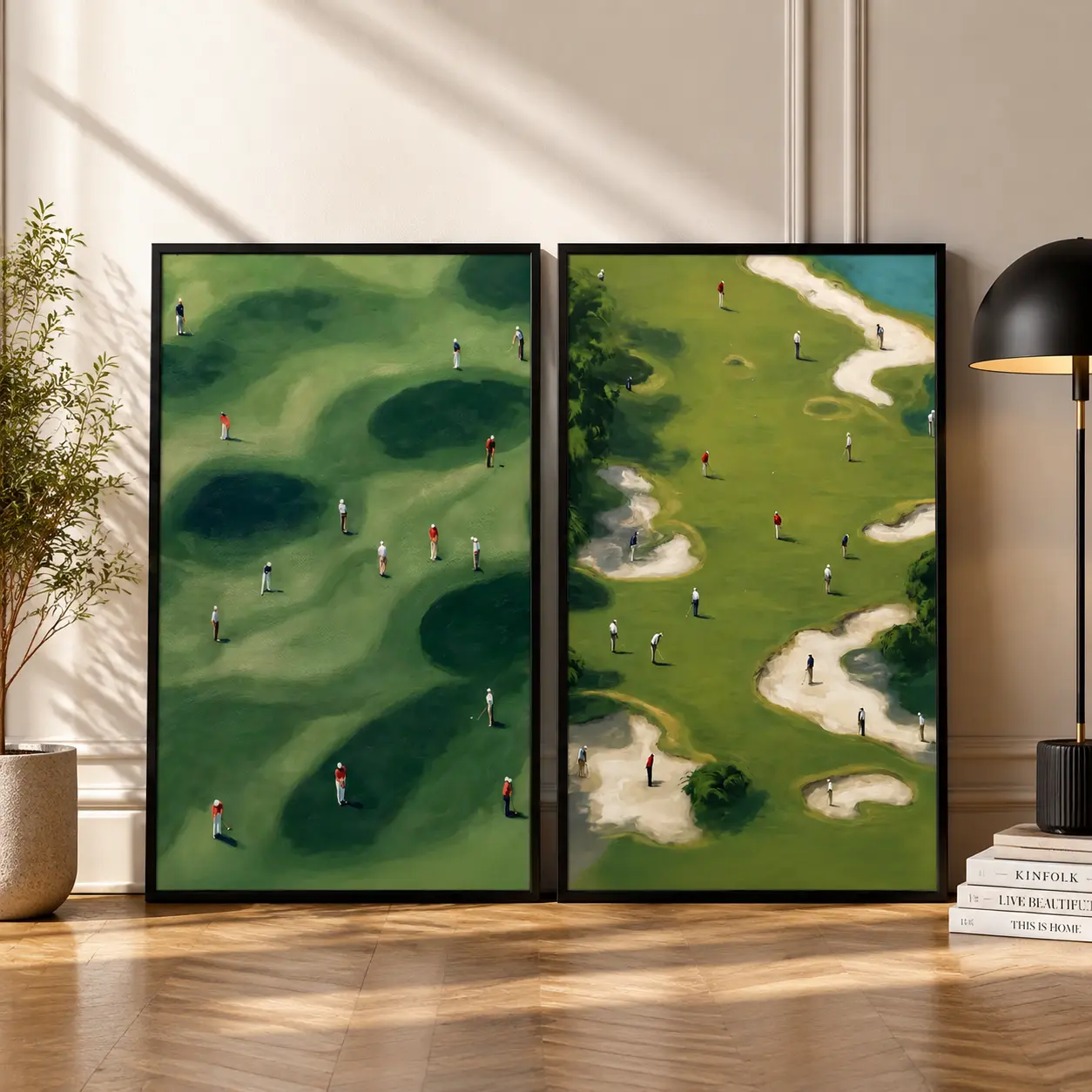 Tiny Golfers Art Print, Vintage Green Golf Canvas Wall Decor, Minimalist Sports Artwork for Man Cave Office