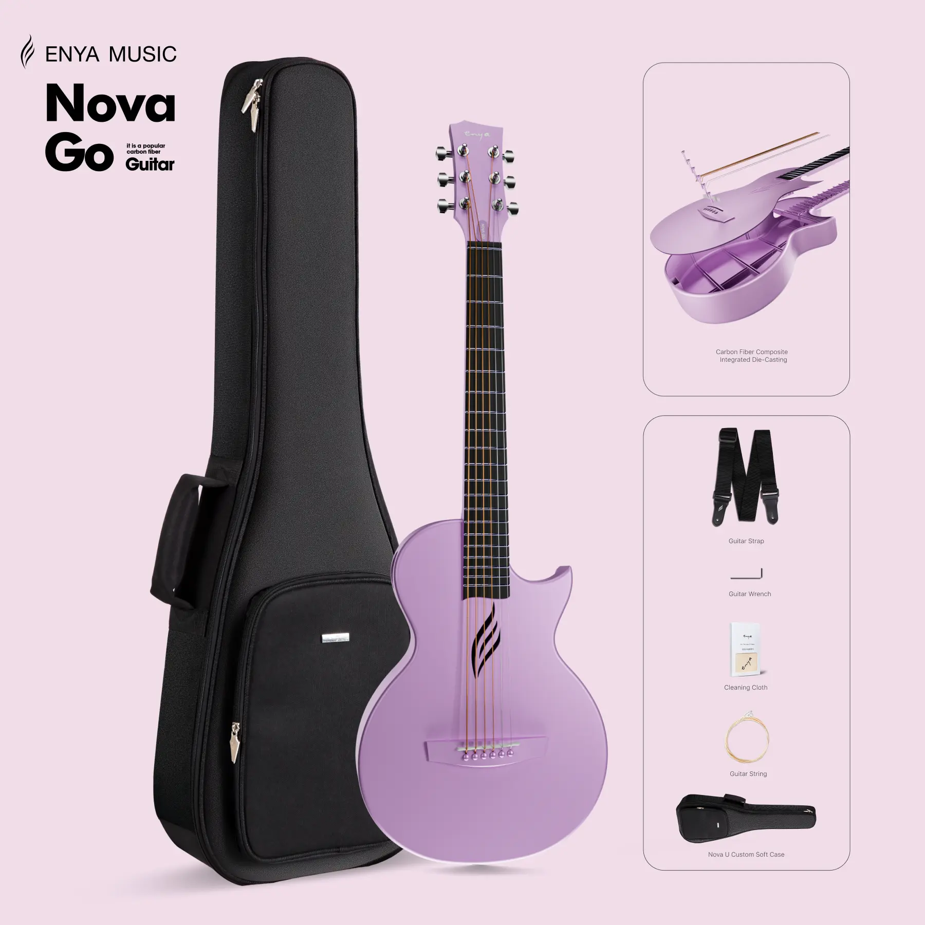 【Play Anywhere】Enya Nova Go Travel Guitar Carbon Fiber Guitar 1/2 Size Acoustic Lightweight Waterproof One-Piece Body for Beginners & Adults Outdoor Adventures Camping Beach acoustic guitar #Summervibes