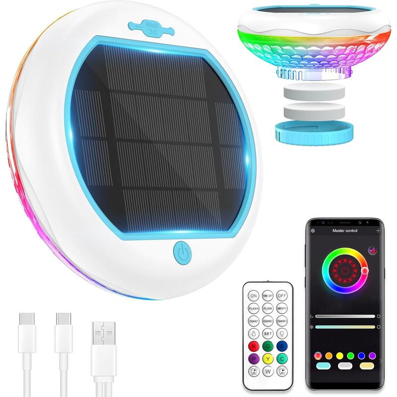 Solar Pool Chlorine Floater with Floating Pool Light, APP-Controlled Lights Adjustable Release Easy-Open Chlorine Floater Dispenser for Pool Large Capacity for 2 Tablets, Pool Lights That Float Solar Pool Chlorine Floater with Floating Pool Light, APP-Controlled Lights Adjustable Release Easy-Open Chlorine Floater Dispenser for Pool Large Capacity for 2 Tablets, Pool Lights That Float