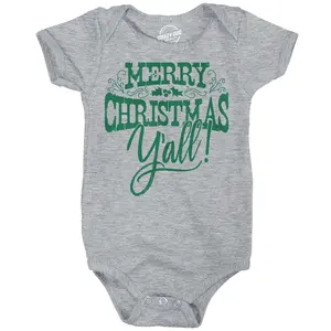 Merry Christmas Yall Baby Bodysuit Funny Sarcastic Xmas Graphic Novelty Jumper For Infants Funny Baby Onesies Christmas Clothes for Baby Novelty Onesie Light Grey