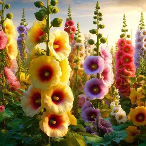 200 Pcs Hollyhock Seeds Carnival Mix Giant Mallow Double Hollyhock Flowers Seed Perennial Outdoor Home Garden Flower