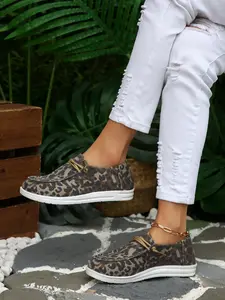 Leopard Print Lazy Shoes, Slip-On Casual Breathable Flat Shoes, Daily Commute, Comfortable Non-Stuffy, New Arrival Women's Spring Fall Flats