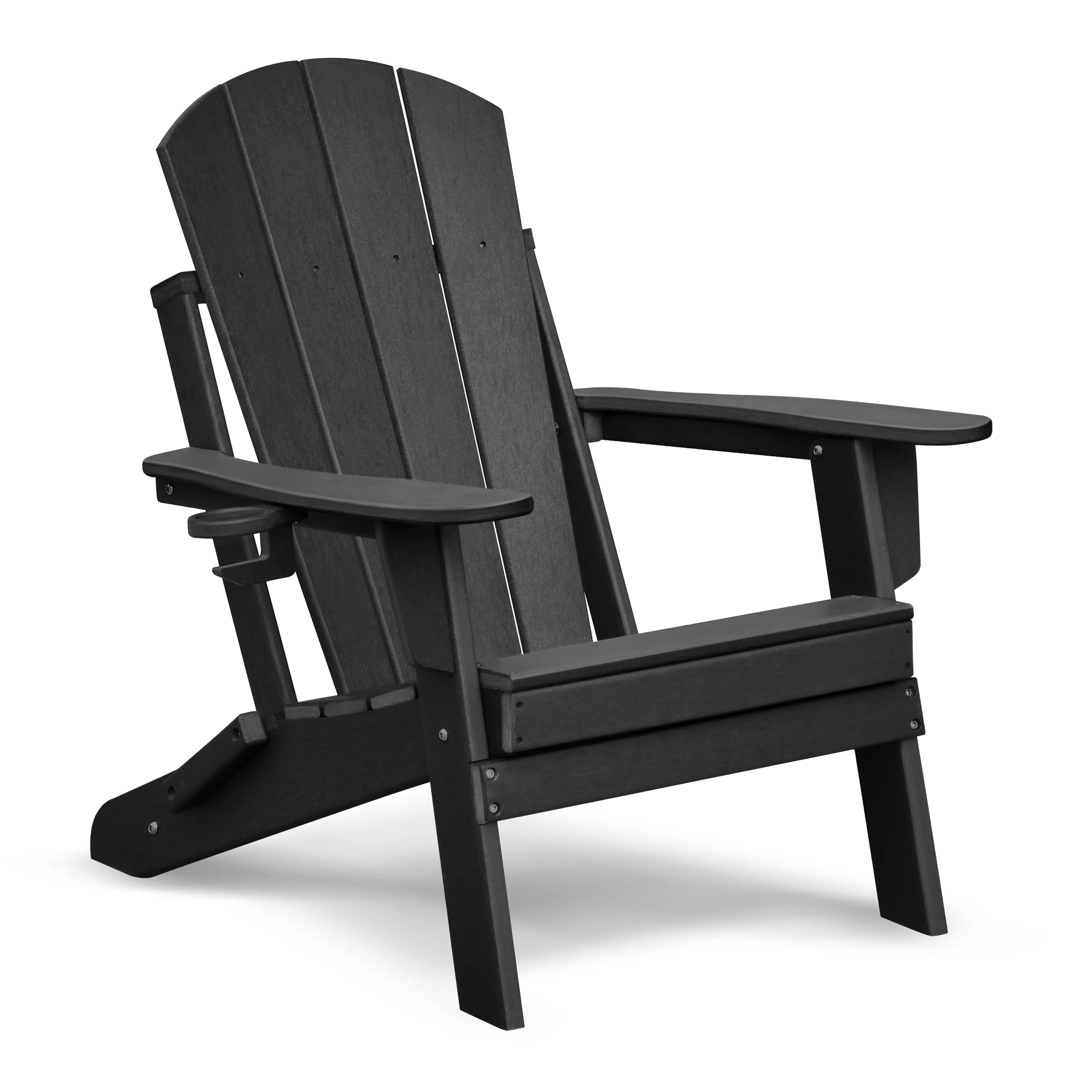 Outdoor Adirondack Chair, HDPE All-Weather Folding Fire Pit Seat, Ergonomic Patio Lawn Chair for Deck, Garden, Backyard, Balcony, Black, UV-Resistant, Foldable, Stackable
