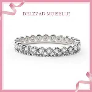 Delzzad Eternity Love Band Ring Round Cut VVS Synthetic Moissanite Ring Jewelry Silver-plated Band Perfect Birthday Engagement Wedding Anniversary Christmas Valentine's Day Gift