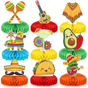 9 count Fiesta Party Decorations Mexican Party Honeycomb Table Centerpiece Cinco De Mayo Party Table Decoration Honeycomb for Taco Party Mexican Themed Party Birthday Day Of the  Supplies