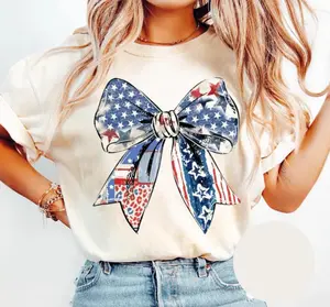 Coquette American Girl T-Shirt, America Bow Shirt, Women Favorite Top, Ladies Summer Outfits, Independence Day US, Memorial Day Gifts, Full Colors