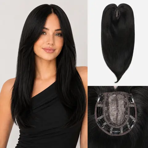 Auvzy Clip in Synthetic Hair Topper with Bangs for Women, 18inch Hair Topper Long Layered Big Base Toppers Hairpieces for Women with Thinning Hair for Wide Parting&Partial Hairloss&Cover