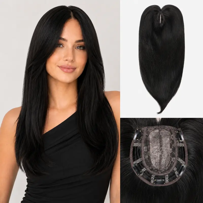Auvzy Clip in Synthetic Hair Topper with Bangs for Women, 18inch Hair Topper Long Layered Big Base Toppers Hairpieces for Women with Thinning Hair for Wide Parting&Partial Hairloss&Cover