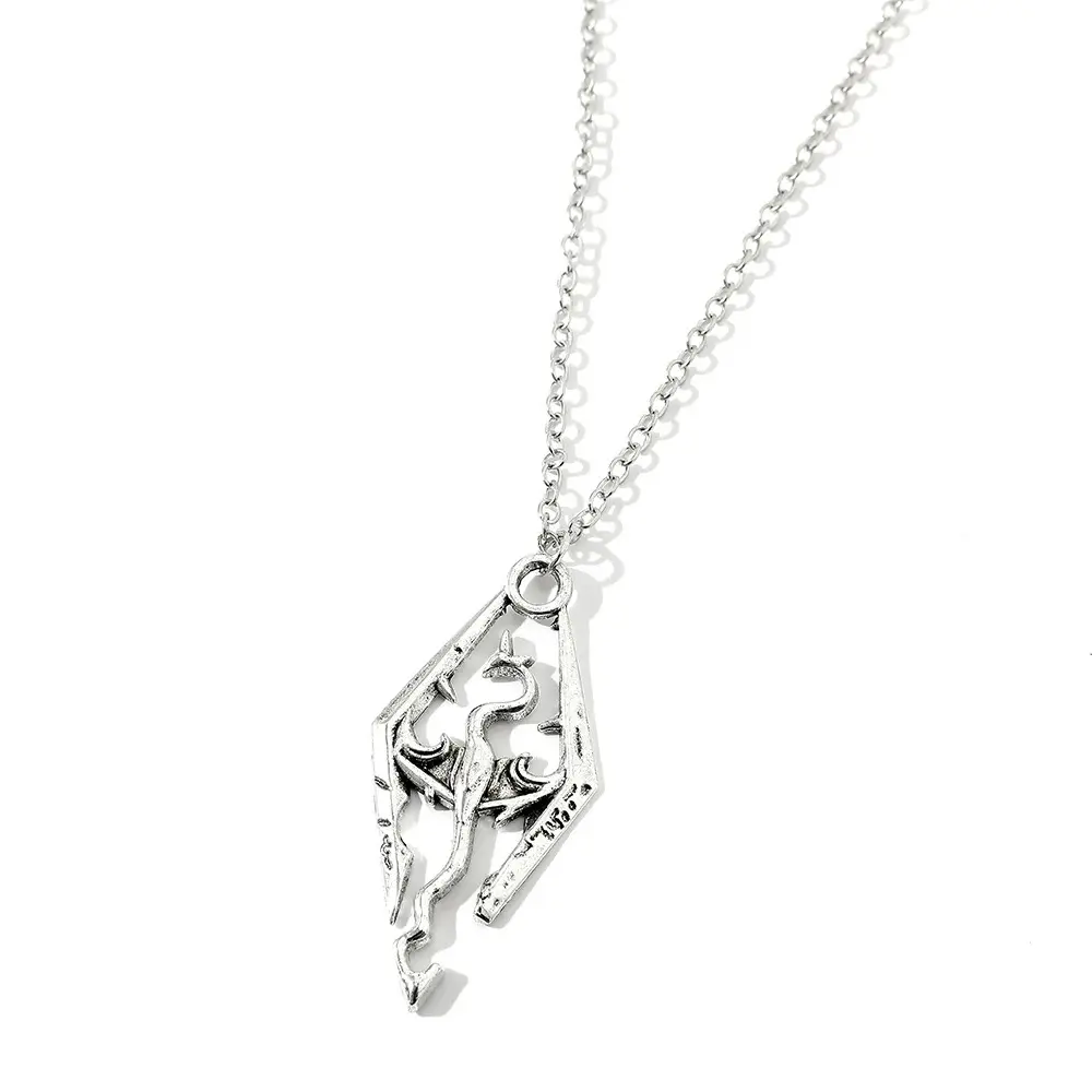 Prismatic Pendants Vintage Gothic Silver Pterosaurs Necklace for Men Game Cosplay Jewelry Accessory