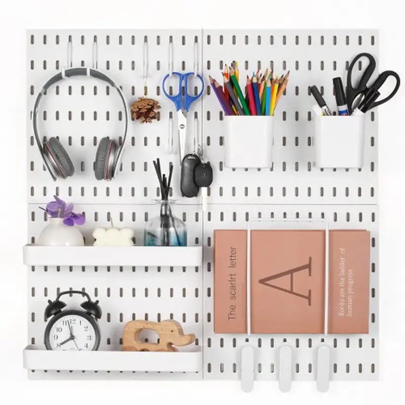 Everything Has a Home | 4-Pack White Wall Pegboard Organizer Kit | Modular DIY Storage System with Hooks & Bins