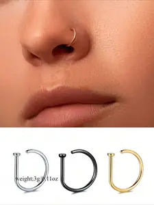 3Pcs Women Fake Piercing Nose Ring Hoop Septum Non Piercing Nose Clip Nose Cuff Rock HipHoop Stainless Steel Fashion Punk Body Jewelry