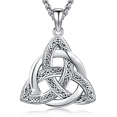 DRINSPER 925 Sterling Silver Triquetra Celtic Knots Necklace - Detailed Pendant, Vintage Viking Round Protection Amulet, Steel Chain Unisex Jewelry Gift with Gift Box for Classmates, Ideal for Birthday, Anniversary, Church Gatherings