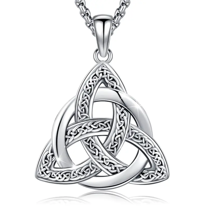 DRINSPER 925 Sterling Silver Triquetra Celtic Knots Necklace - Detailed Pendant, Vintage Viking Round Protection Amulet, Steel Chain Unisex Jewelry Gift with Gift Box for Classmates, Ideal for Birthday, Anniversary, Church Gatherings