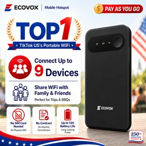 【Deals For You Days】ECOVOX Wireless WiFi Hotspot, 4G LTE Pay-as-You-Go Portable Internet Device, No SIM Card/Contract, Auto Network Switching, 1-Port Single-Band, 9 Connectable Devices, Free 1GB Local Data for Campers