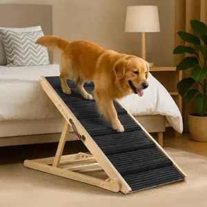 iPetba Wooden Dog Ramps for Bed  Non-Slip Adjustable Pet Ramp for Couch for Large Medium Small Doggie 45.2" Long 5 Levels H15.7 to 23.6" with 5 Paw Traction Mat Cat Ramps for Car Sofa (Up to 200 Lbs)