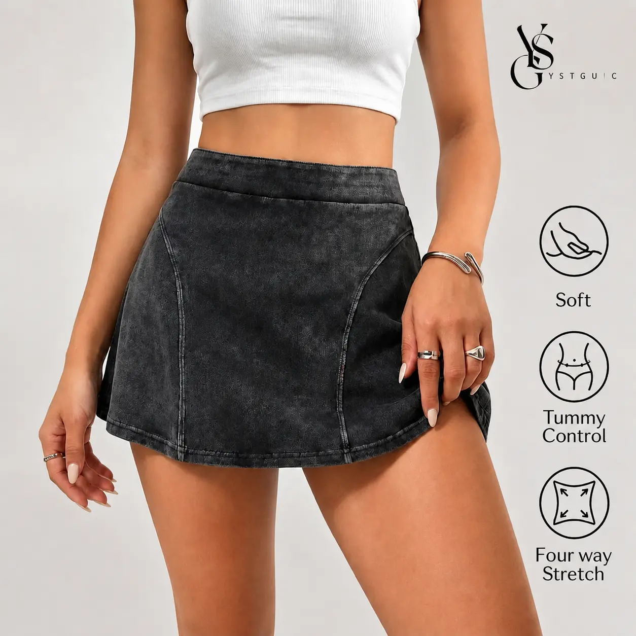 Women's Athletic Denim Skorts High Waisted A-line Jean Skirts | Flex Denim,Built-in Shorts,Regular Fit,For Tennis Golf,Casual Jean Tank