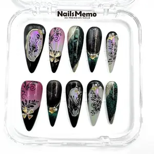 NailsMemo Limited Edition 3D Press-On Nails Gift Set 10pcs Luxury Handmade Reusable Gel Acrylic with Original Soundtrack Includes Application Tool Kit