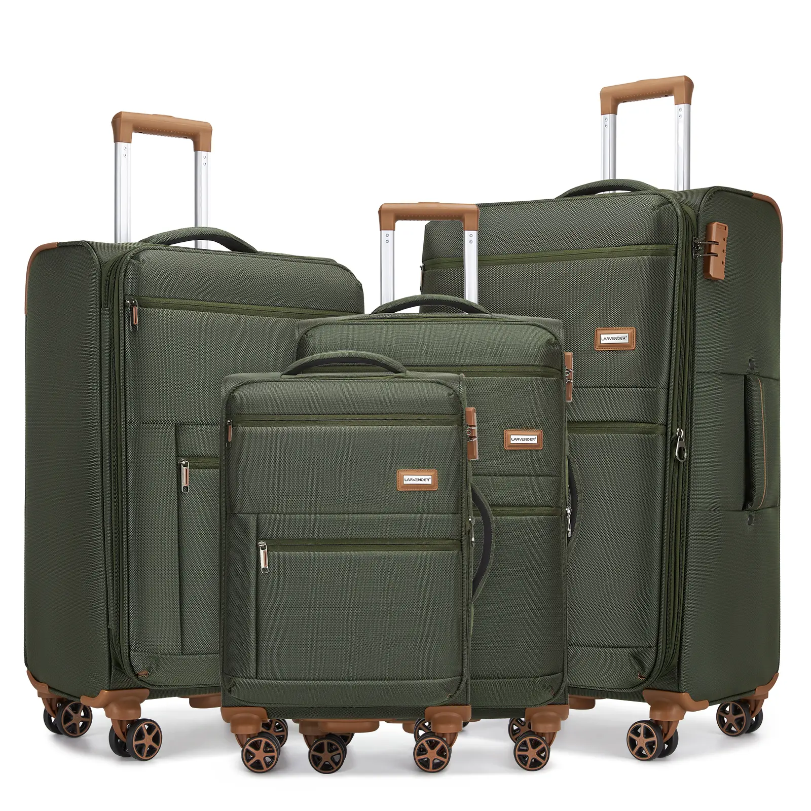 Army Green 4-Piece Lightweight Rolling Luggage Set, Expandable Design with Silent 360 Spinner Wheels, TSA Locks (16in, 20in, 24in, 28in)