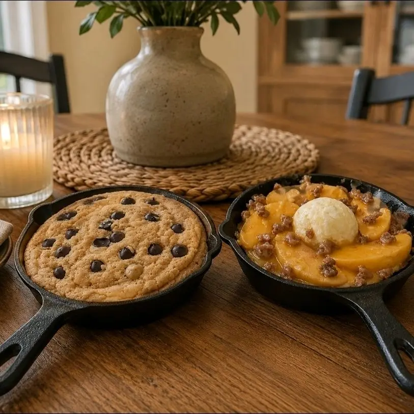 5" Cast Iron 16oz Various Cobbler & Vanilla Ice Cream Soy Wax Candles- Decorative Food Decoration Ornaments Inspired Design Food Candle Aroma Non-Toxic Scented Kitchen Creamy Cozy Gift Autumn Living Holiday Gift Decor Food Candles Girlfriend Gift Holiday