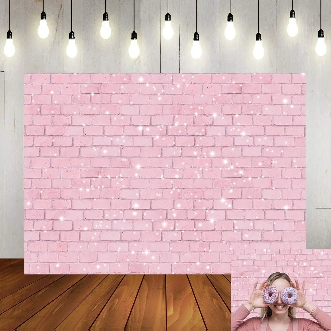 Retro  Glitter Brick Wall Photography Backdrop 5x3ft Girl Happy Birthday Party Photo Background  Shower Bridal Shower Wedding  Banner Cake Table Decorations Photo Booth Props