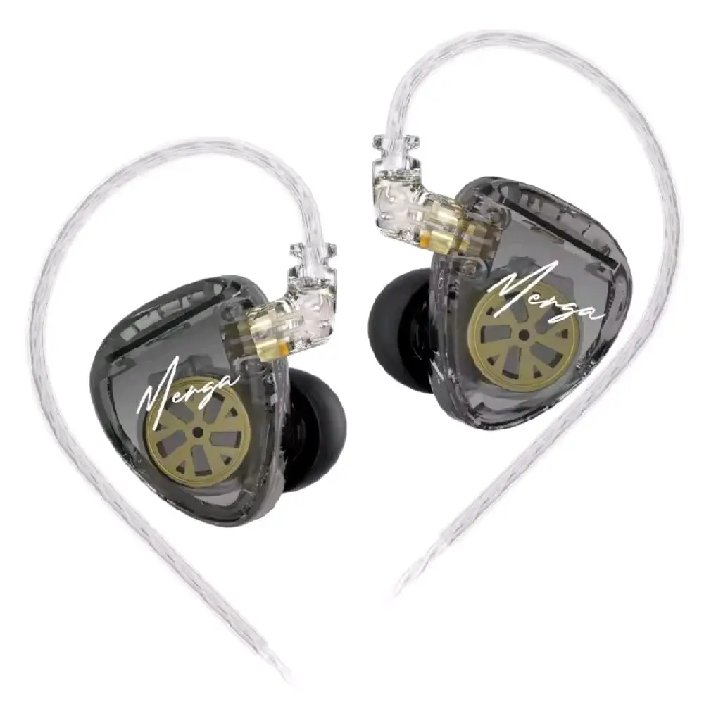 ​KZ Merga Dual Dynamic Driver Hi-Fi IEM - Professional In-Ear Monitors with Heavy Bass, Noise Isolating Wired Gaming Earbuds, Studio Monitoring Headphones for Music Production - Available In Black Transparent Silver Black Gray Cable Options