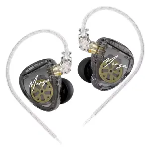 ​KZ Merga Dual Dynamic Driver Hi-Fi IEM - Professional In-Ear Monitors with Heavy Bass, Noise Isolating Wired Gaming Earbuds, Studio Monitoring Headphones for Music Production - Available In Black Transparent Silver Black Gray Cable Options