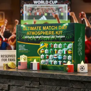 World Cup Soccer LED Candle Set – 48 Pack Flameless Candles with 60 National Team Stickers (12 Countries, 5 Each) + Football DIY Decals, Flickering Battery Candles for Party & Home Decoration